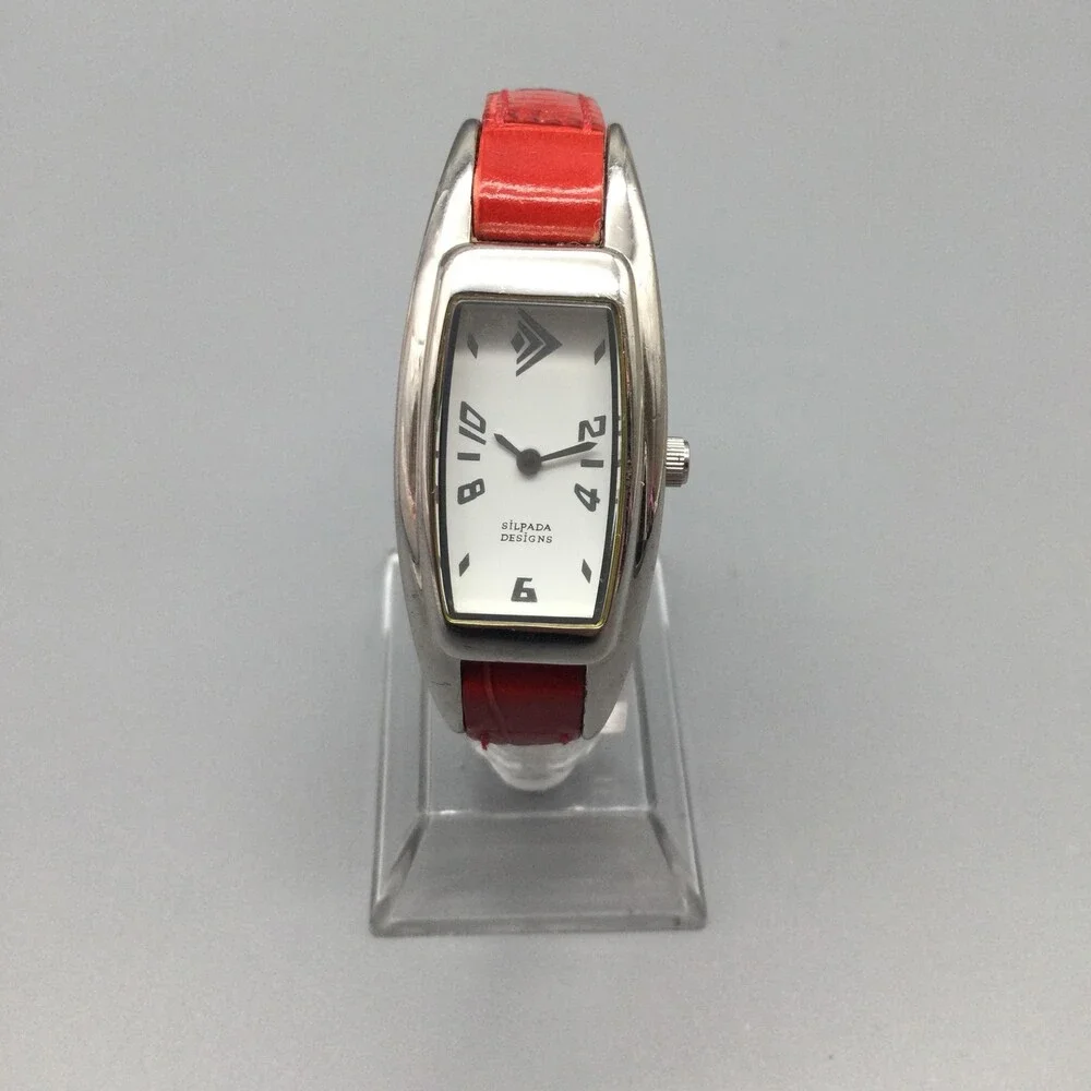 Silpada Designs Womens Watch 21mm White Dial Red Leather Tonneau New Battery